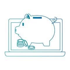piggy savings with laptop and coins vector illustration design