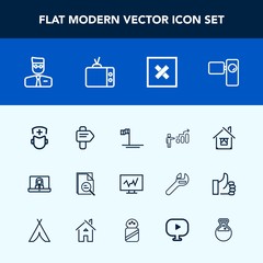 Modern, simple vector icon set with development, medical, way, zoom, mexico, home, beach, architecture, hospital, technology, diagnostic, account, business, camera, estate, doctor, internet, web icons