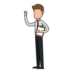 elegant businessman with clipboard avatar character vector illustration design
