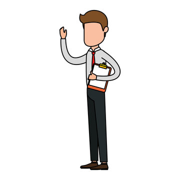 elegant businessman with clipboard avatar character vector illustration design