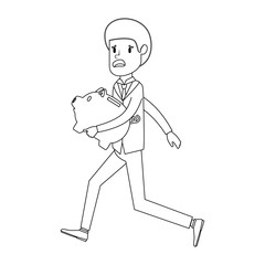 businessman sad with piggy savings avatar character vector illustration design