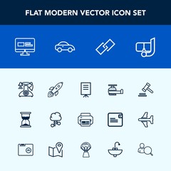 Modern, simple vector icon set with snorkel, phone, helicopter, internet, air, printer, aviation, presentation, summer, justice, people, legal, network, water, call, sea, hour, businessman, old icons
