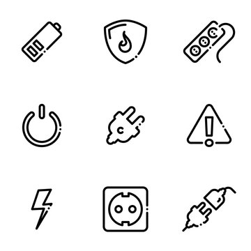 Set of black icons isolated on white background, on theme Power socket