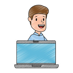 laptop with businessman avatar character vector illustration design