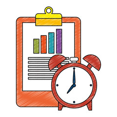 clipboard checklists document with alarm clock vector illustration design