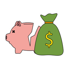 Obraz premium piggy savings broken with money sack vector illustration design