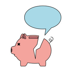 piggy savings broken with speech bubble vector illustration design