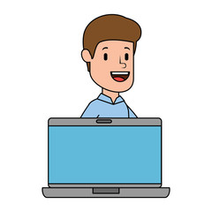 laptop with businessman avatar character vector illustration design