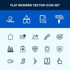 Modern, simple vector icon set with sale, architecture, nature, sew, bubble, tree, jazz, roll, currency, environment, speech, cash, roller, zoom, fashion, musical, trumpet, building, machine icons