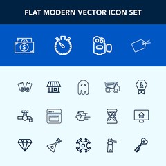 Modern, simple vector icon set with tipper, place, building, dumper, house, halloween, achievement, food, cooking, horror, delivery, truck, transportation, kitchen, winner, home, sink, sign, tag icons