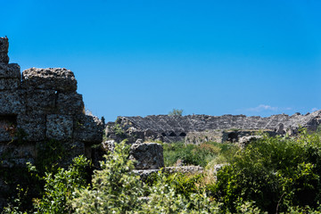 Side,Turkey. Ancient aqueduct. active rest in Turkey. Ruins in Side. Remains of the past. construction of the 2nd century.