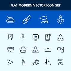 Modern, simple vector icon set with picnic, outdoor, fly, office, sale, cloud, bag, nautical, butterfly, wing, road, insect, ship, camp, address, contact, nature, boat, animal, direction, sea icons