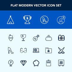 Modern, simple vector icon set with folk, window, photo, string, sunglasses, camp, bathroom, adventure, shattered, tent, leather, account, elegance, internet, accounting, glass, call, financial icons