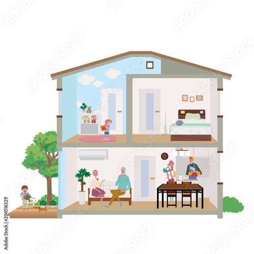 Fototapete 二世帯住宅 家 断面図 イラスト Fototapeten マツ Fototapete 二世帯住宅 家 断面図 イラスト Fototapeten マツ