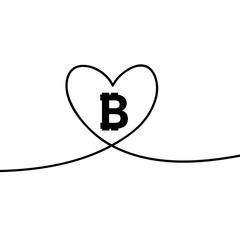 Illustration of a long shadow heart with a bitcoin sign