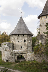 Fototapeta na wymiar Medieval tower in the Old Town of the Kamyanets-Podilsky. Ukraine