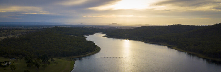 Aerial drone view of Wivenhoe dam in the Scenic Rim, Queensland, Australia