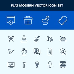 Modern, simple vector icon set with global, skateboard, tank, mobile, hairdresser, paddle, space, map, up, chat, concept, location, canoe, hair, fashion, strategy, satellite, salon, technology icons