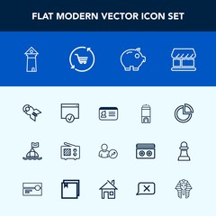 Modern, simple vector icon set with safety, communication, europe, web, falling, name, identity, travel, chart, money, nuclear, id, signal, economy, bomb, presentation, account, tower, famous icons