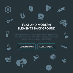 health, science, sports fill vector icons and elements background concept on dark background.Multipurpose use on websites, presentations, brochures and more