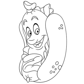 Coloring book. Coloring page. Colouring picture. American Hot Dog.