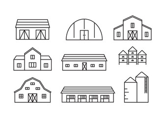 Farming and agriculture buildings vector icons set