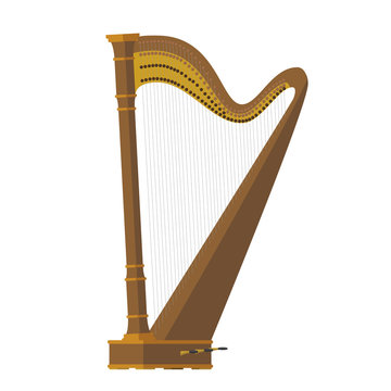 Vector illustration of a harp in cartoon style isolated on white background