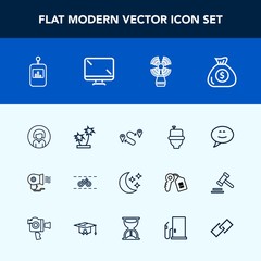 Modern, simple vector icon set with business, young, button, seamark, television, banking, summer, restroom, transportation, map, hair, female, fan, lady, point, position, speech, chat, white icons