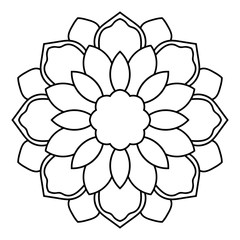 Ornamental round doodle flower isolated on white background. Black outline mandala, frame. Geometric circle element. Vector illustration.