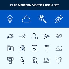 Modern, simple vector icon set with man, flipper, communication, coin, folder, music, wooden, finance, message, email, style, money, delete, fashion, sport, bird, return, user, shipping, office icons