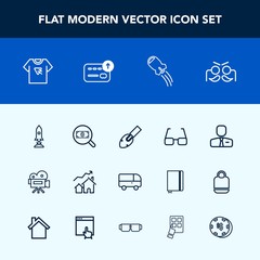 Modern, simple vector icon set with employee, transportation, festival, job, carnival, web, typography, transport, shovel, road, real, holiday, eye, space, business, party, celebration, tripod icons