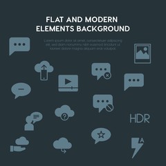 cloud and networking, chat and messenger, video, photos fill vector icons and elements background concept on dark background.Multipurpose use on websites, presentations, brochures and more