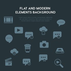 cloud and networking, chat and messenger, video, photos fill vector icons and elements background concept on dark background.Multipurpose use on websites, presentations, brochures and more