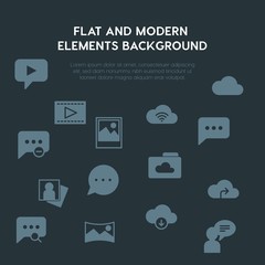 cloud and networking, chat and messenger, video, photos fill vector icons and elements background concept on dark background.Multipurpose use on websites, presentations, brochures and more