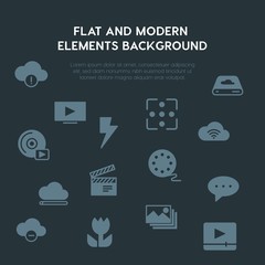 cloud and networking, chat and messenger, video, photos fill vector icons and elements background concept on dark background.Multipurpose use on websites, presentations, brochures and more