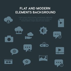 cloud and networking, chat and messenger, video, photos fill vector icons and elements background concept on dark background.Multipurpose use on websites, presentations, brochures and more