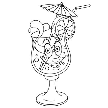 Coloring book. Coloring page. Colouring picture. Fresh Summer Cocktail. 