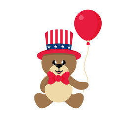 4 july cartoon cute bear in hat sitting with balloon