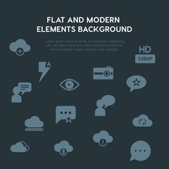 cloud and networking, chat and messenger, video, photos fill vector icons and elements background concept on dark background.Multipurpose use on websites, presentations, brochures and more