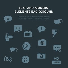 cloud and networking, chat and messenger, video, photos fill vector icons and elements background concept on dark background.Multipurpose use on websites, presentations, brochures and more