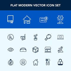 Modern, simple vector icon set with snorkel, card, human, mask, sea, money, elegance, packaging, leaf, investment, tree, library, web, circle, profile, summer, bank, growth, package, education icons