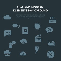 cloud and networking, chat and messenger, video, photos fill vector icons and elements background concept on dark background.Multipurpose use on websites, presentations, brochures and more