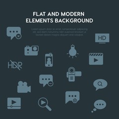 cloud and networking, chat and messenger, video, photos fill vector icons and elements background concept on dark background.Multipurpose use on websites, presentations, brochures and more