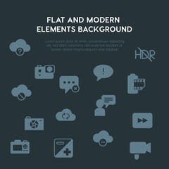 cloud and networking, chat and messenger, video, photos fill vector icons and elements background concept on dark background.Multipurpose use on websites, presentations, brochures and more
