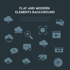 cloud and networking, chat and messenger, video, photos fill vector icons and elements background concept on dark background.Multipurpose use on websites, presentations, brochures and more