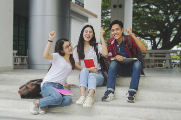 Group of students or teen asian student in university delighted that the final project.