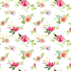 Wedding bridal bouquet seamless pattern red and pink and green flowers ornament