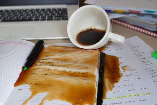 Spilled coffee on the desktop