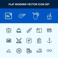 Modern, simple vector icon set with click, truck, business, boat, water, ocean, money, holiday, decoration, music, spotlight, tipper, box, screen, backdrop, internet, yacht, home, dump, sea, web icons