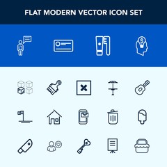 Modern, simple vector icon set with home, baja, table, package, paint, concept, payment, white, sign, closed, cafe, replacement, musical, beach, finance, cheque, relocation, clean, money, care icons